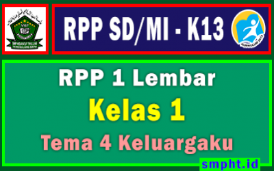 RPP 1 Lembar Kelas 1 Tema 4 SD/MI Kurikulum 2013 Tahun Pelajaran 2021-2022 (Keluargaku)